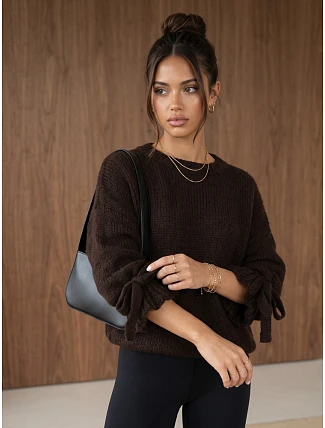 Dámský oversize svetr v čokoládové barvě FashionStreet MY2571 Dámský oversize svetr v čokoládové barvě FashionStreet MY2571