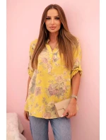 Dámská bavlněná košile s květinovým vzorem a ohrnutými rukávy kiwi