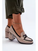 Dámské lakové polobotky na podpatku béžové D&A MR38-973