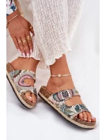 Vzorované dámské pantofle na korkové platformě s přezkami Lee Cooper LCW-25-35-3483L Multikolor