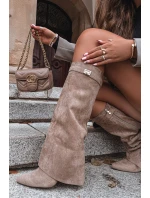 Kozáky Na Podpatku S Otočeným Svrškem Béžové Evyra