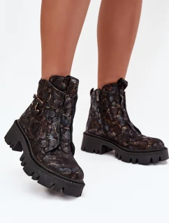 Kožené dámské kotníčkové boty s ozdobou zateplené Artiker 57C2084 Černo-zlaté