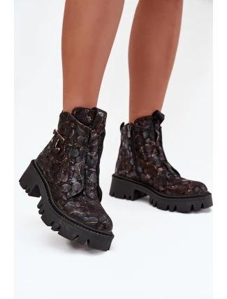 Kožené dámské kotníčkové boty s ozdobou zateplené Artiker 57C2084 Černo-zlaté