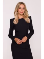 S412 Tužkové šaty s ozdobnými rameny - černé