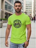 Pánské bavlněné tričko s potiskem motorky limetkově zelené FashionStreet NX5007R