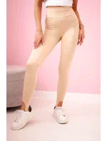 Dámské legíny s rozparkem na patě, vysoký pas světlý velbloud