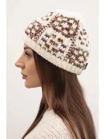 Dámská zimní čepice s barevným vláknem a silným lemem K355 ecru+cappuccino+rudy