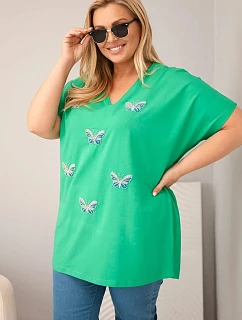 Dámská bavlněná halenka Plus Size s motýlky zelená