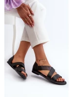 Černé kožené sandály se stahováním Apulia Černé kožené sandály se stahováním Apulia