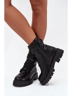 Dámské zateplené workery Selita s ozdobným páskem – černé