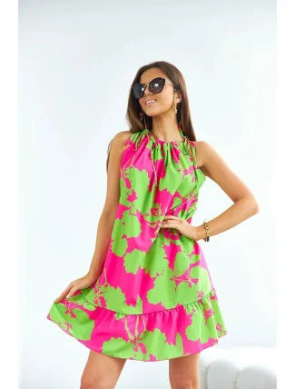 Zeleno-růžové šaty s volánkem (653) Zeleno-růžové šaty s volánkem (653)