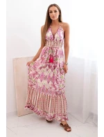 Dámské viskózové šaty na ramínka s hlubokým výstřihem fialka