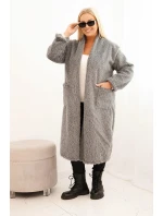 Dámský kabát Plus Size z viskózy bez zapínání s kapsami šedý