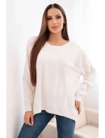 Dámský svetr s delším zadním dílem a raženou hvězdou béžový