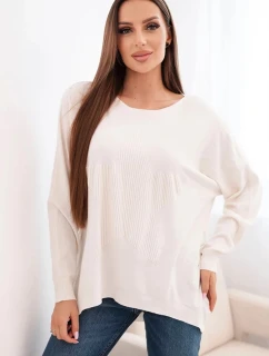 Dámský svetr s delším zadním dílem a raženou hvězdou béžový