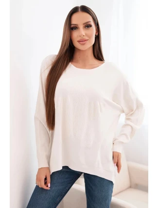 Dámský svetr s delším zadním dílem a raženou hvězdou béžový