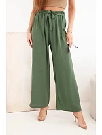 Kalhoty se širokým pasem a zavazováním v pase khaki Kalhoty se širokým pasem a zavazováním v pase khaki