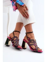 Ozdobené Dámské Sandály Na Podpatku D&A CR952 Černé