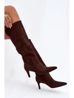 Dámské kozačky na jehlovém podpatku zateplené – čokoládové Arelisse