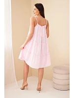 Dámské bavlněné šaty na ramínka s volánky cukrově růžová