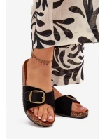 Dámské pantofle s přezkou na korkové platformě – černé Zavira