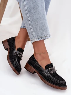 Semišové dámské mokasíny s ozdobou D&A – černé