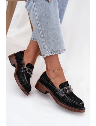 Semišové dámské mokasíny s ozdobou D&A – černé