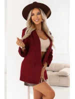 588-4 Dámské klasické sako s nabíranými rukávy - vínové