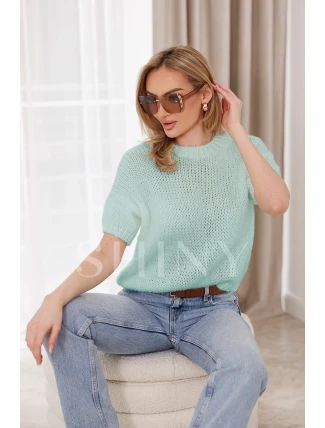 Volný dámský svetr v neonově růžové barvě s krátkými rukávy (760ART)