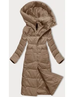 Tmavě béžová dámská prošívaná dlouhá zimní bunda Libland (7767)