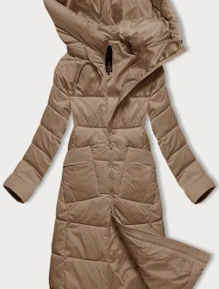 Tmavě béžová dámská prošívaná dlouhá zimní bunda Libland (7767)