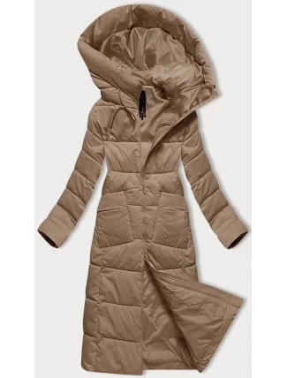 Tmavě béžová dámská prošívaná dlouhá zimní bunda Libland (7767)