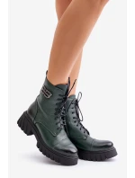 Zazoo 60486 Kožené Boty Pracovní Zateplené Tmavě Zelené