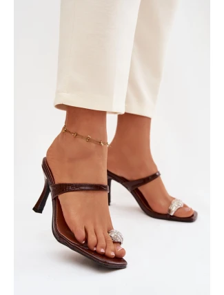 Dámské lodičky na jehle s ozdobným detailem Čokoládové Lorissa