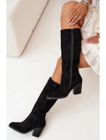 Dámské kozačky na sloupkovém podpatku se zipem Lissara – černé, eko semiš