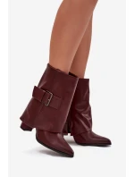 Dámské zateplené kotníkové botky na sloupku s ohrnovací manžetou a přezkou – bordó Ylenara Dámské zateplené kotníkové botky na sloupku s ohrnovací manžetou a přezkou – bordó Ylenara