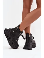 Dámské kožené boty GOE – černé, zateplené, na platformě