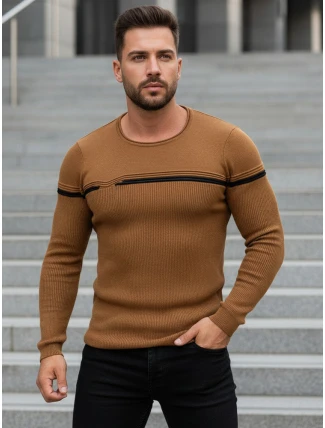 Pánský svetr přes hlavu ve velbloudí barvě FashionStreet WX1625