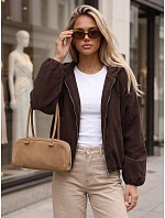 Dámská oversizeová kordová bunda s kapucí, čokoládová, FashionStreet TY6061 Dámská oversizeová kordová bunda s kapucí, čokoládová, FashionStreet TY6061