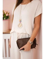 Viskózový komplet plisovaná halenka + kalhoty béžový