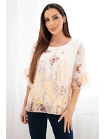 Dámská halenka s plisovaným rukávem a potiskem žlutá Dámská halenka s plisovaným rukávem a potiskem žlutá