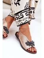 Lesklé dámské sandály s ozdobou ploché růžové zlato Russona