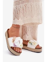 Dámské sandály s květinami platforma s pletením bílé Zenvanis