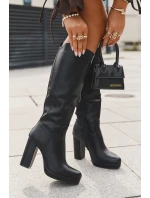 Dámské Kozačky Do Kolena Na Podpatku Eko Kůže Černé Thalina Dámské Kozačky Do Kolena Na Podpatku Eko Kůže Černé Thalina