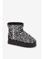 Dámské sněhule Silmo na platformě zdobené flitry – černo/stříbrné