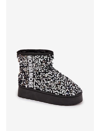 Dámské sněhule Silmo na platformě zdobené flitry – černo/stříbrné
