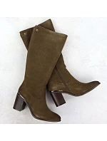 Dámské khaki kožené boty na jehlovém podpatku Sergio Leone 25668