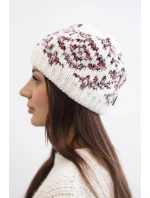Dámská zimní čepice s barevnými vzory a silným nápletem K353 ecru+czerwony