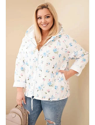 Dámská jarní bunda Plus Size s drobným květinovým vzorem modrá