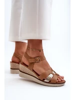 Dámské sandály na klínku s proutěním hnědé Starlenna